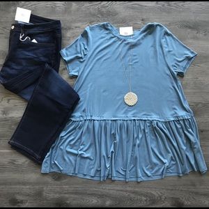 Short Sleeve Peplum Style Shirt - Plus Size